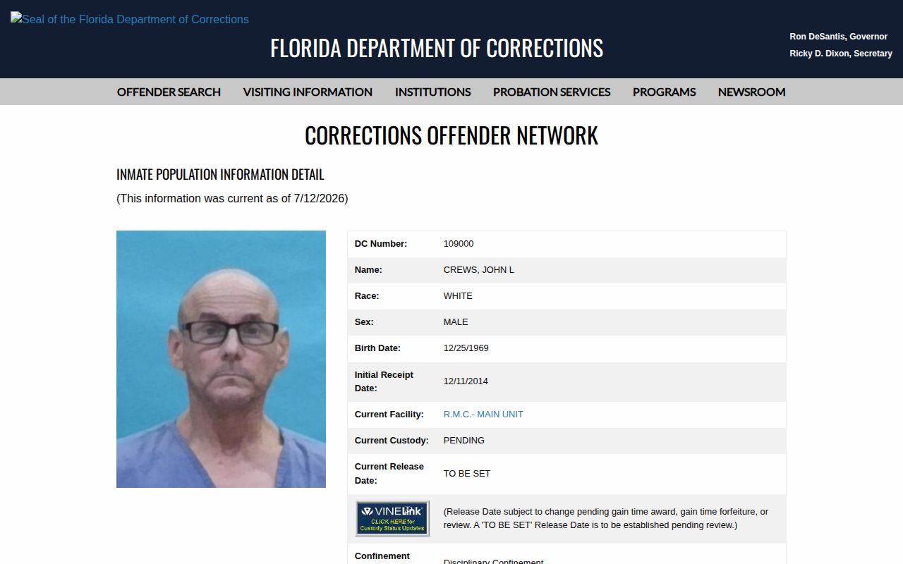 Alachua County projected release date on an FDC active inmate detail