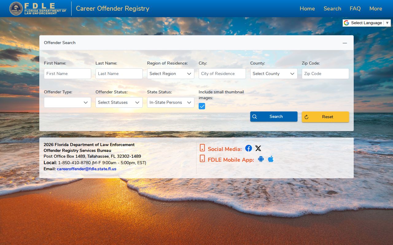 Alachua County parole status categories in FDLE career offender search