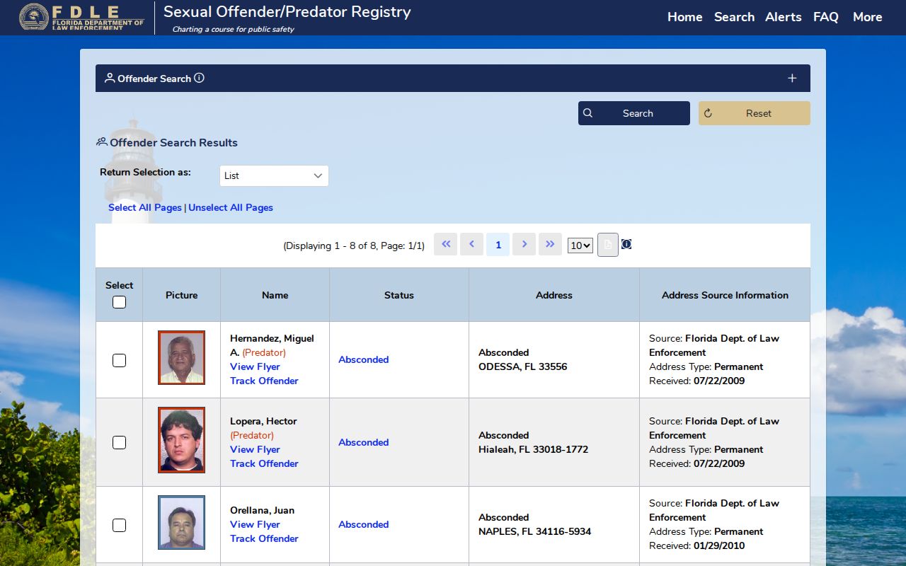 FDLE registry photo channel for qualifying Alachua County released records