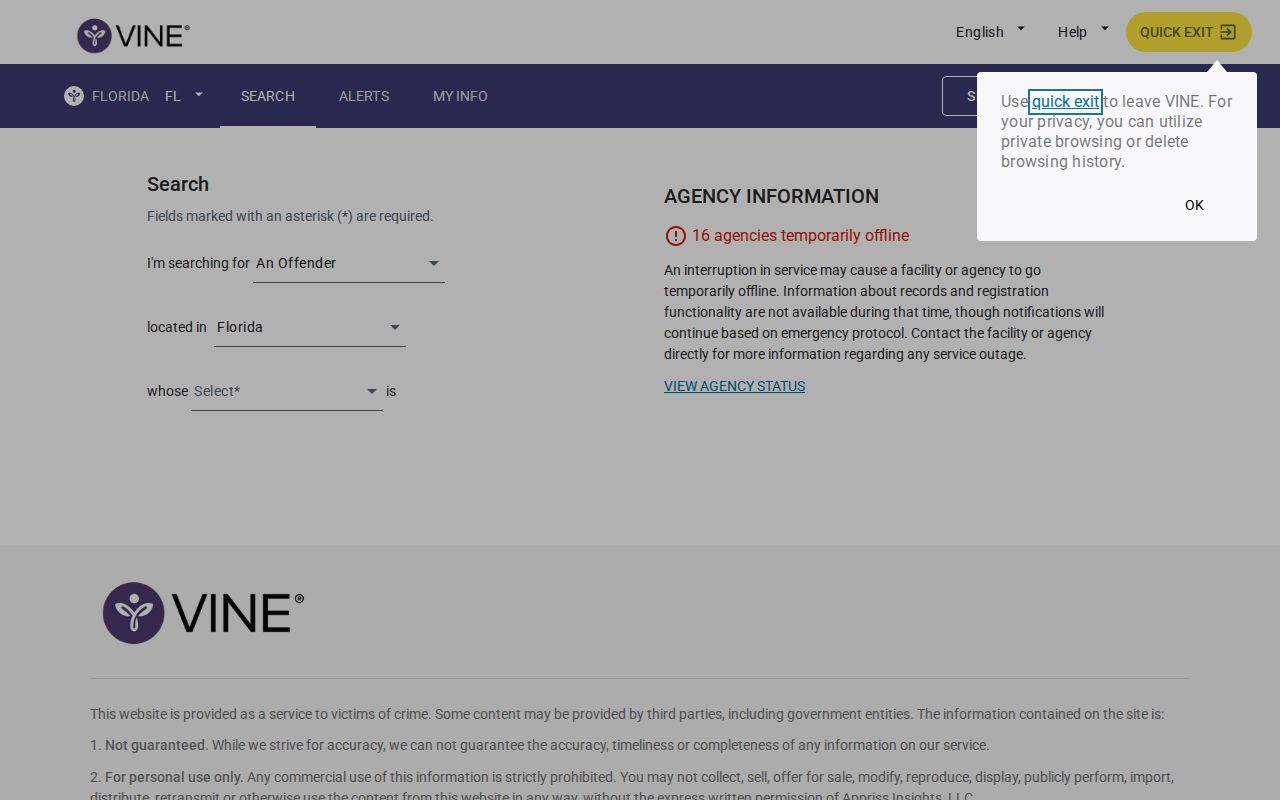 Florida VINELink inmate search for Alachua County release status