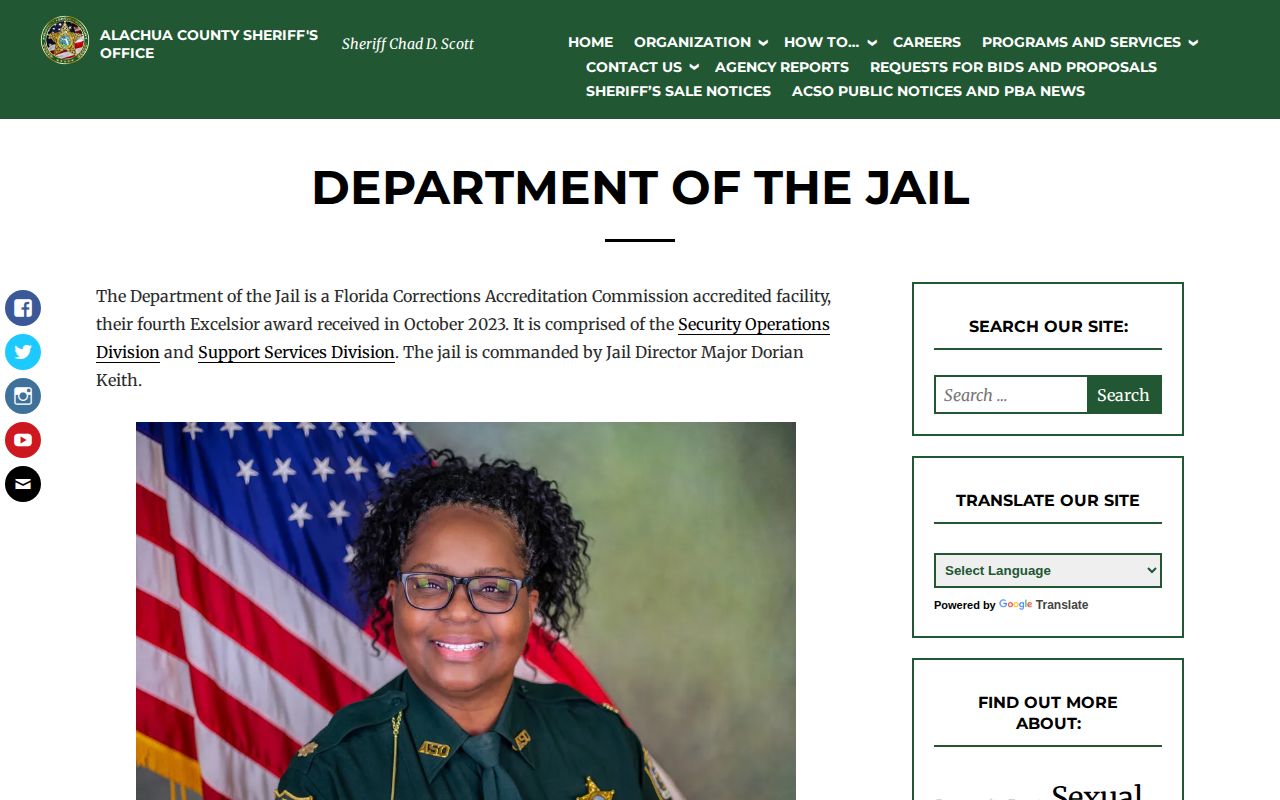 Alachua County Jail official facility and release information page