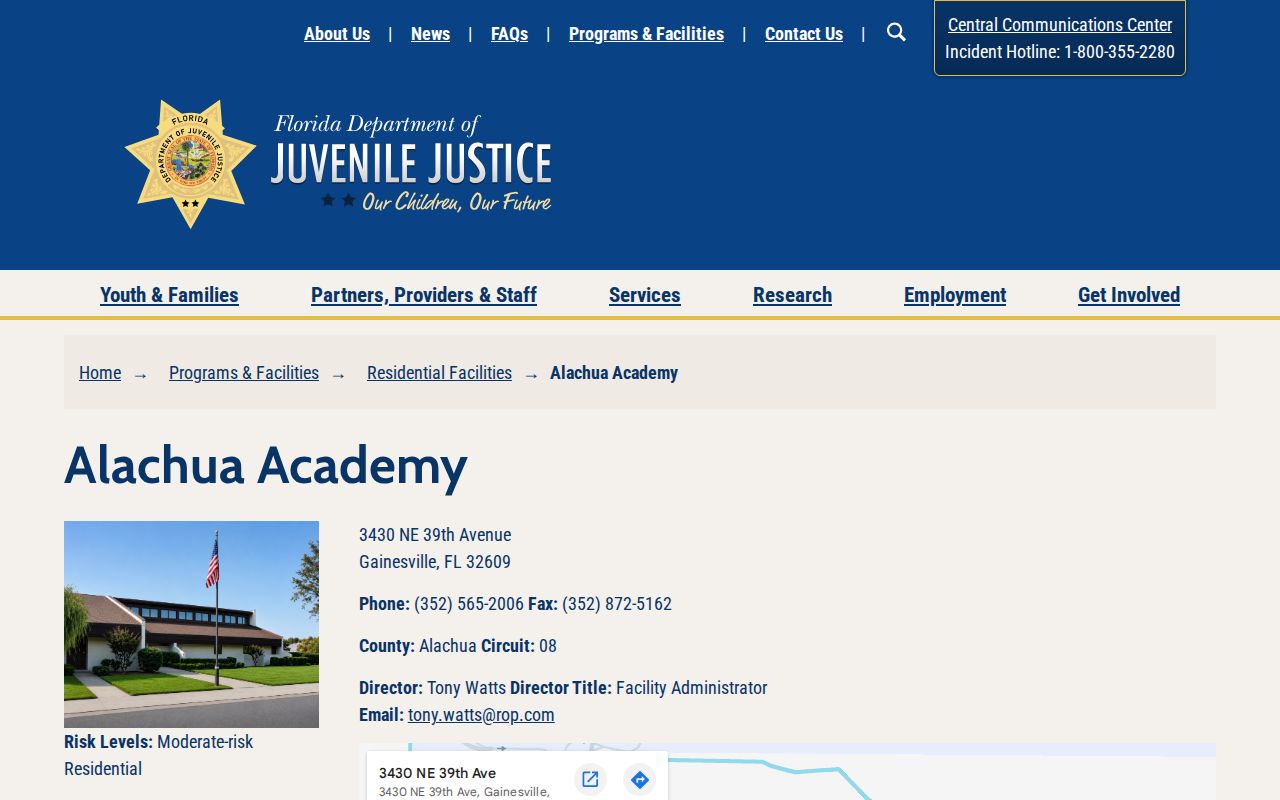 Official DJJ Alachua Academy juvenile placement and release record source