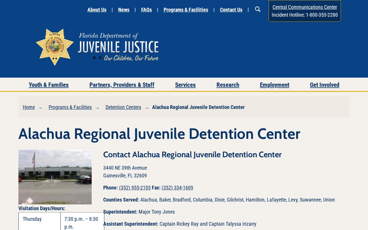 Official DJJ Alachua Regional Juvenile Detention Center release source